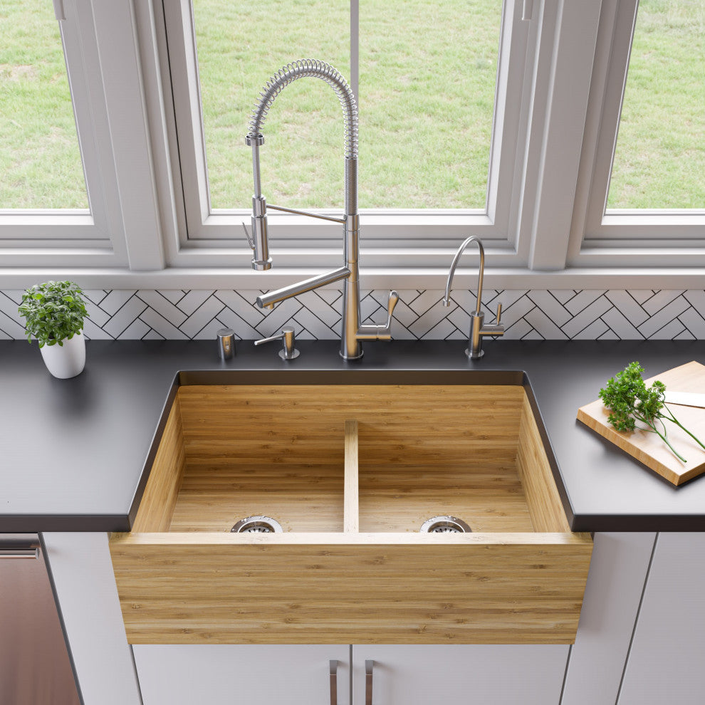 Double Spout Commercial Spring Kitchen Faucet, Brushed Nickel