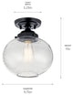 Avery 11" 1 Light Semi Flush With Clear Seeded Glass, Black