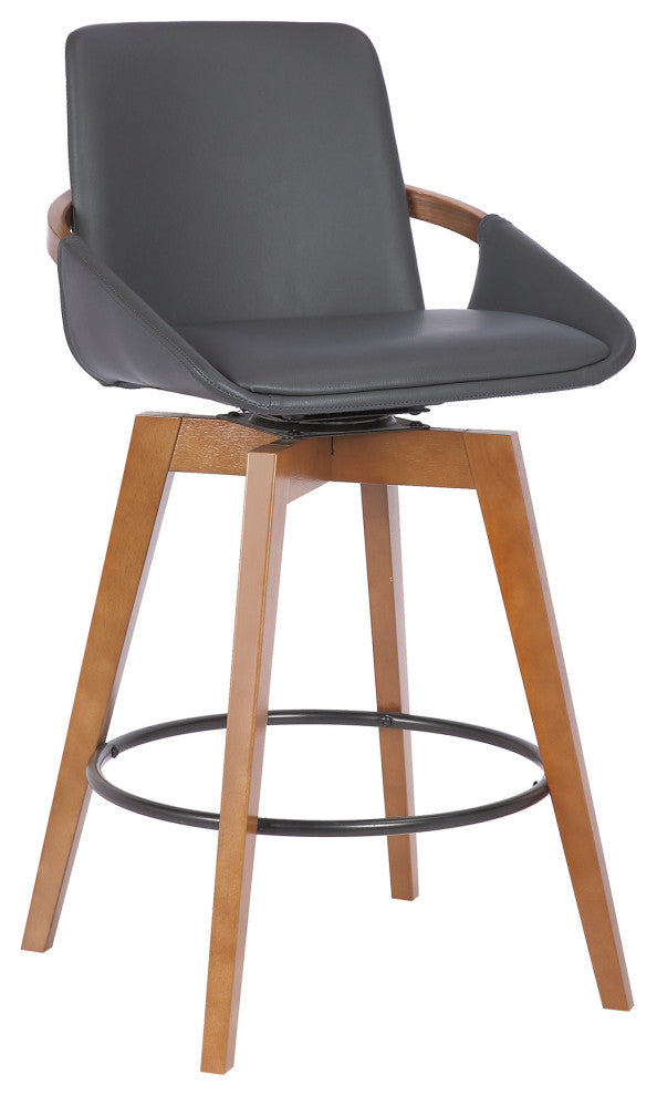 26" Luxurious Gray Faux and Walnut Wood Swivel Bar Stool
