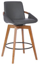 26" Luxurious Gray Faux and Walnut Wood Swivel Bar Stool