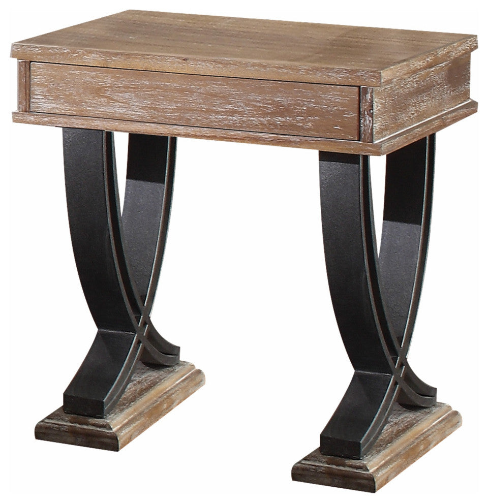 HomeRoots 20" X 22" X 25" Antique Oak Black Wood Metal End Table