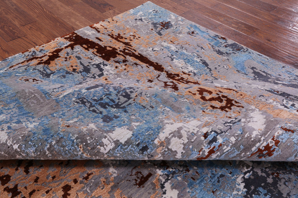 7' 11" X 10' 2" Hand-Knotted Wool and Silk Abstract Rug Q6237
