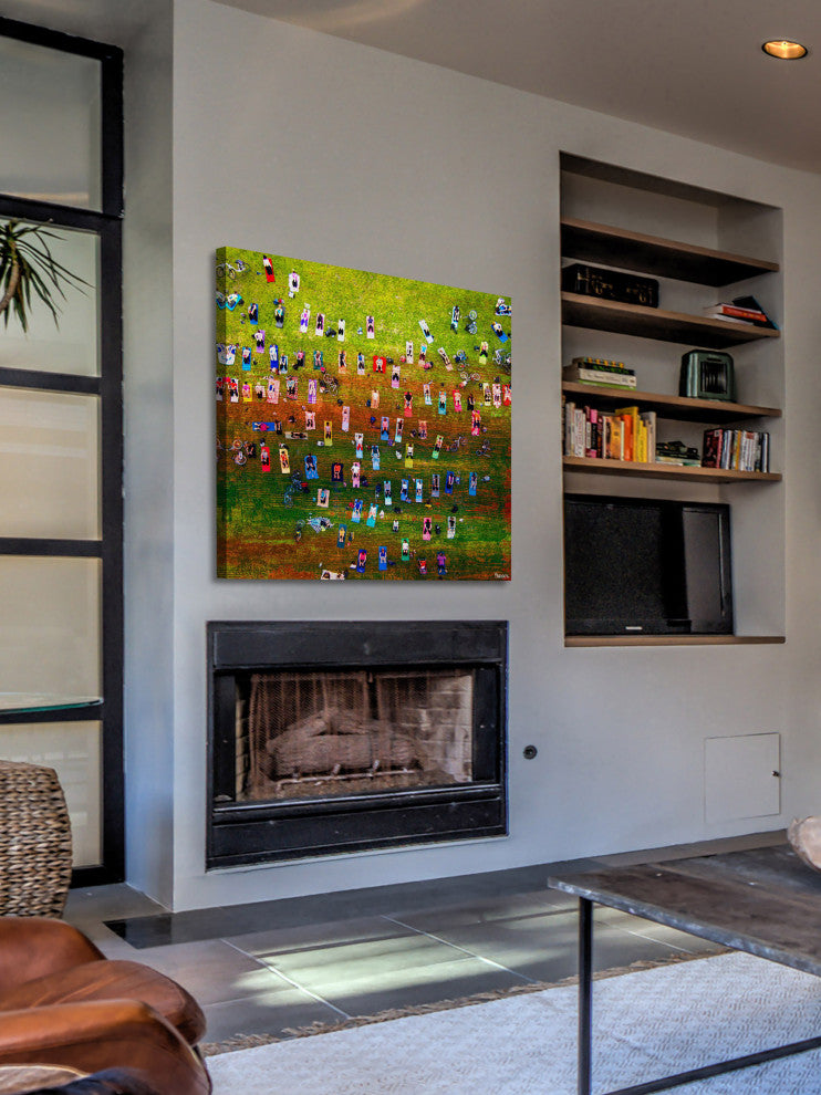 "Group Yoga" Painting Print on Wrapped Canvas, 48"x48"