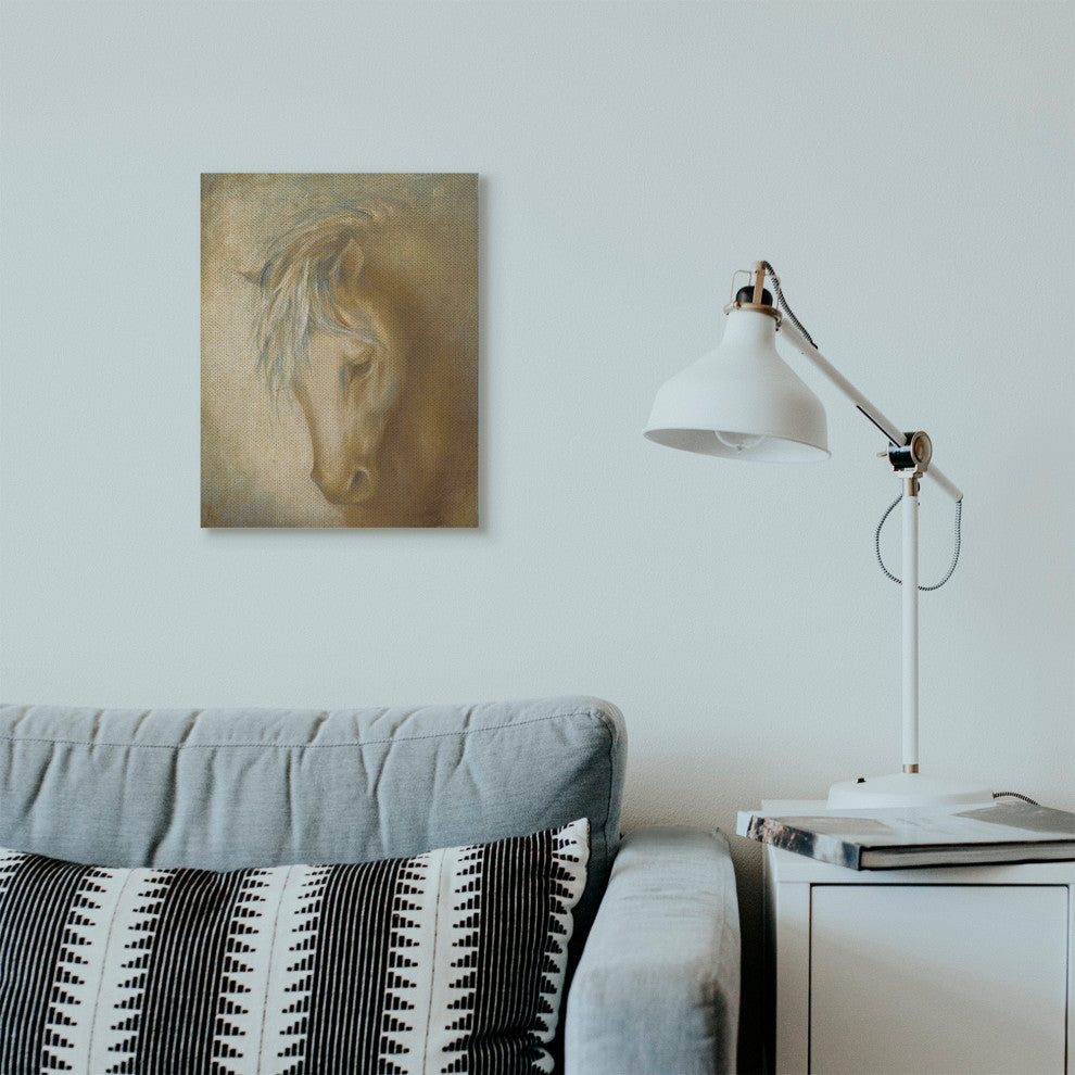 Horse Portrait Blue Yellow Animal Painting, 16"x20", Canvas Art