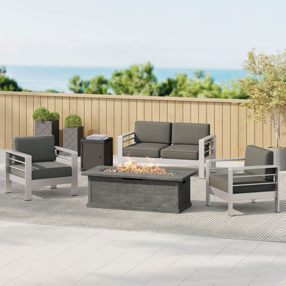 4-Piece Outdoor Aluminum Fire Table Sofa Set