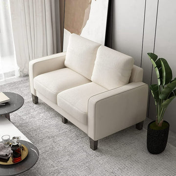 Mid-Century 53" Fabric Loveseat with Solid Wood Legs and Padded Upholstery, Beige