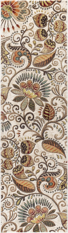 Giselle Transitional Floral Area Rug, Ivory, 2'3' X 7'7'