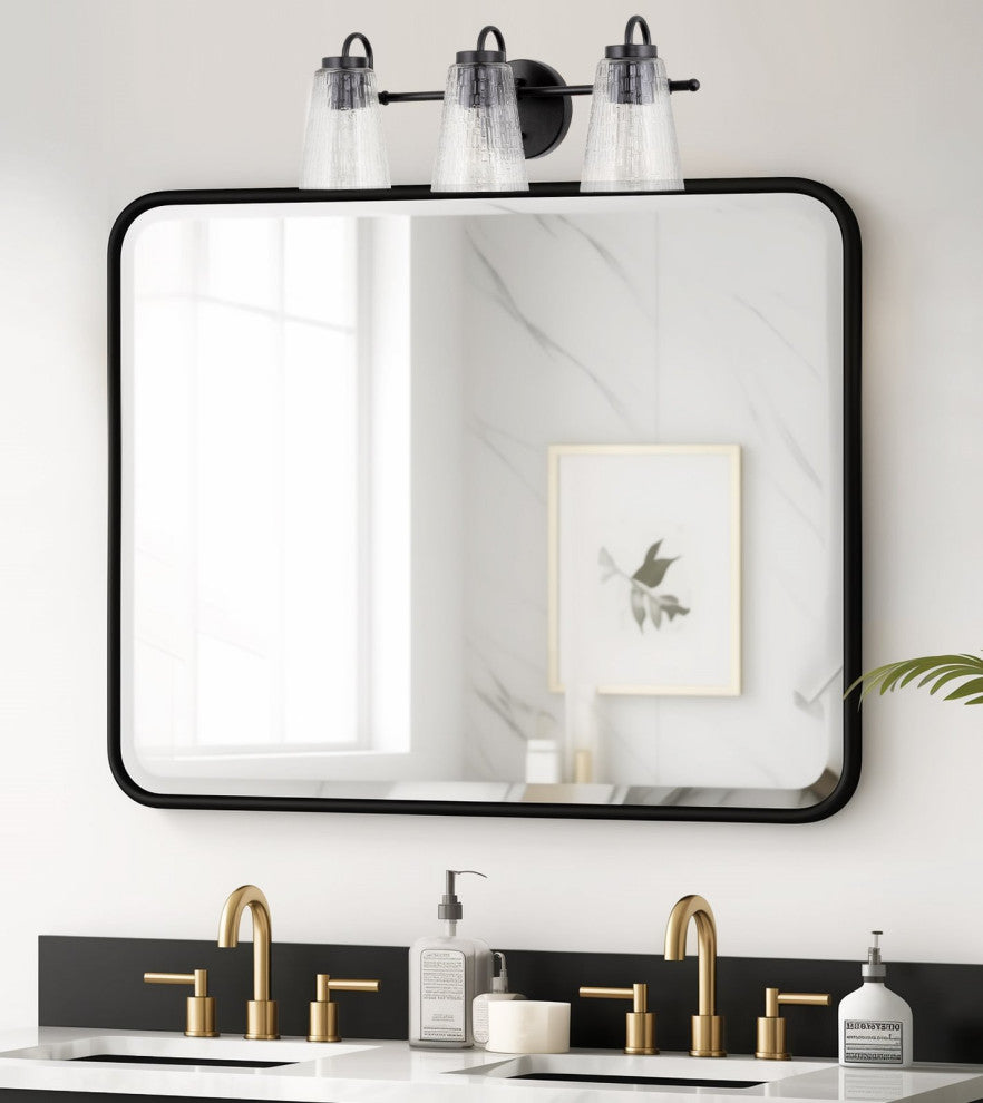 Kira Home Chatham 20" 3-Light Bathroom Light + Textured Glass Shades, Black