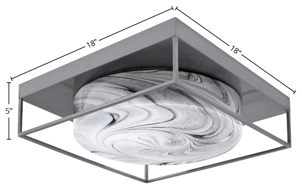 18" 4-Light Flush Mount Light, Brushed Nickel, Onyx Swirl Glass