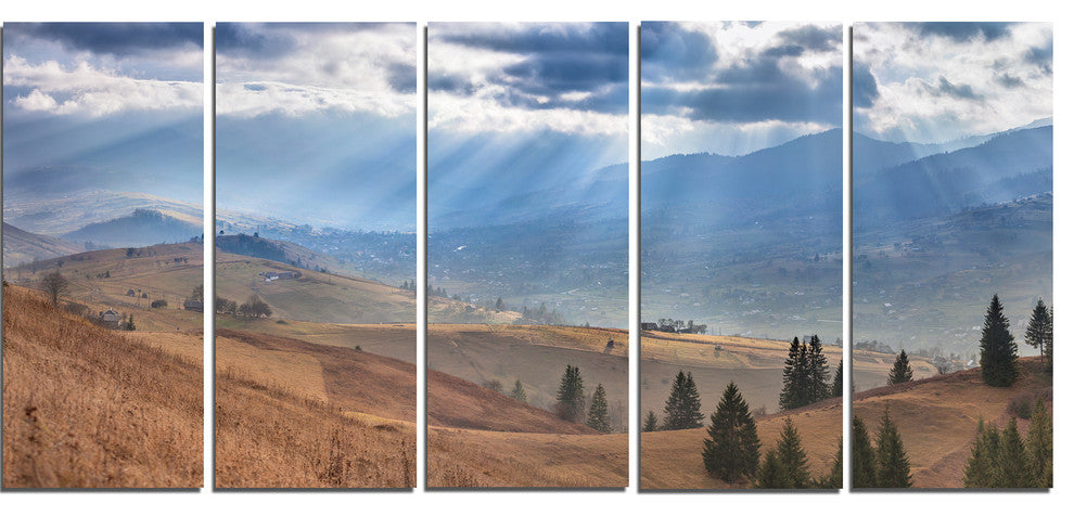 Beautiful Mountain Village View, Large Landscape Canvas Art, 60"x28", 5 Panels