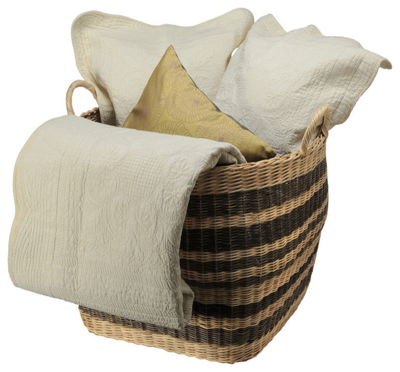 Large Striped Wicker Storage Basket