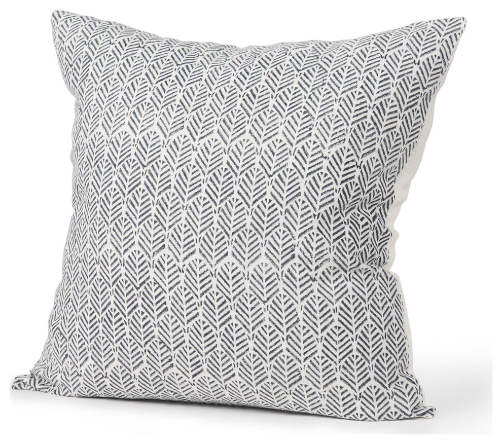 Jennelle Cream With Indigo Print Linen Square Decorative Pillow Cover