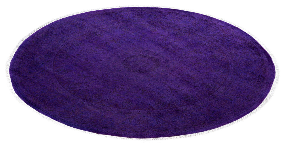 Overdyed One-of-a-Kind Hand-Knotted Area Rug Purple, 6' 8" x 6' 8"