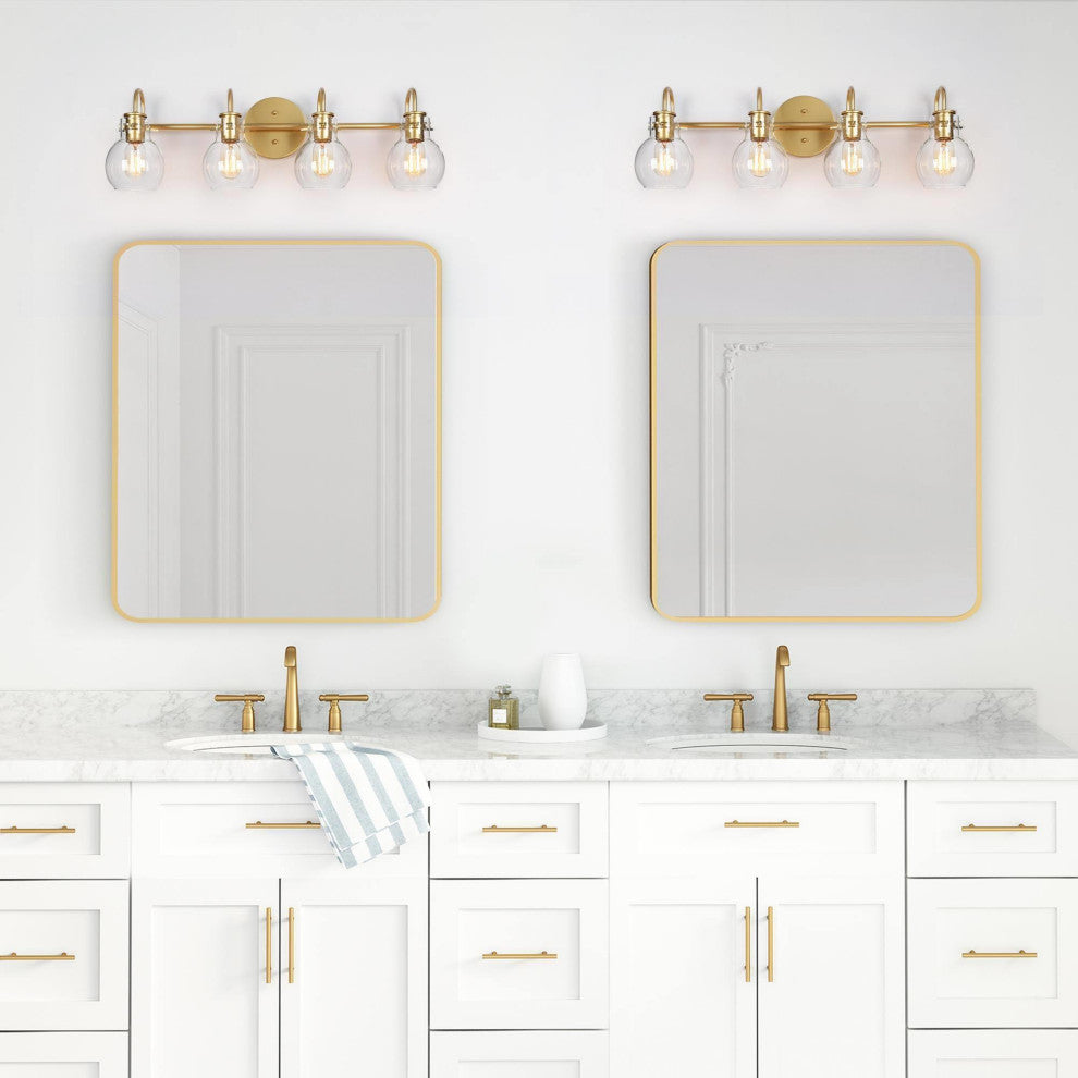 LNC Modern Clear Glass-Bell Shade Bathroom Vanity Light, Matte Gold, 4 Lights
