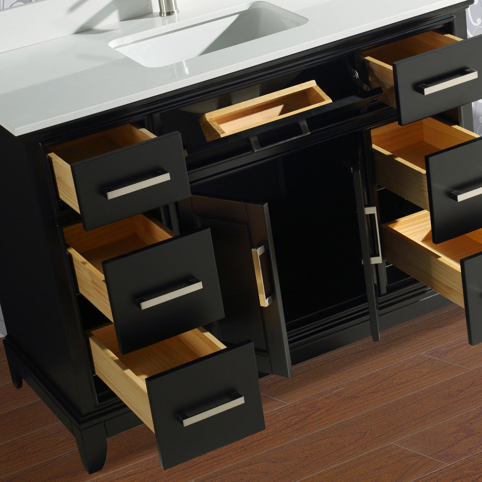 Bathroom Vanity Set With Engineered Marble Top, 48", Espresso, Led Touch-Switch Mirror