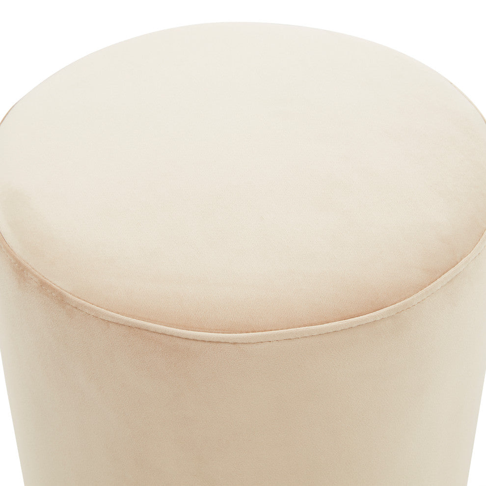 LeisureMod Remmey 16" Round Velvet Ottoman With Gold Base Beige