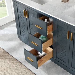 Gazsi Charcoal Blue Bathroom Vanity Set, 60", Without Mirror