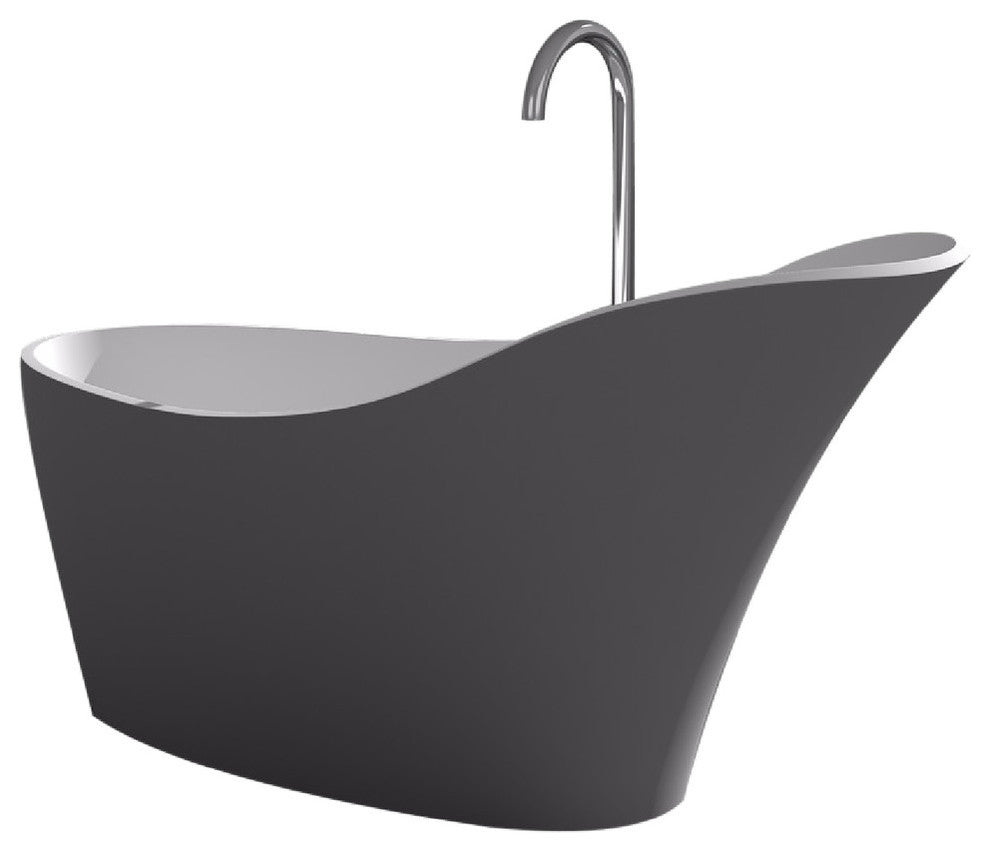 ADM Slippered Freestanding Bathtub, Matte Gray/White, 66.7"