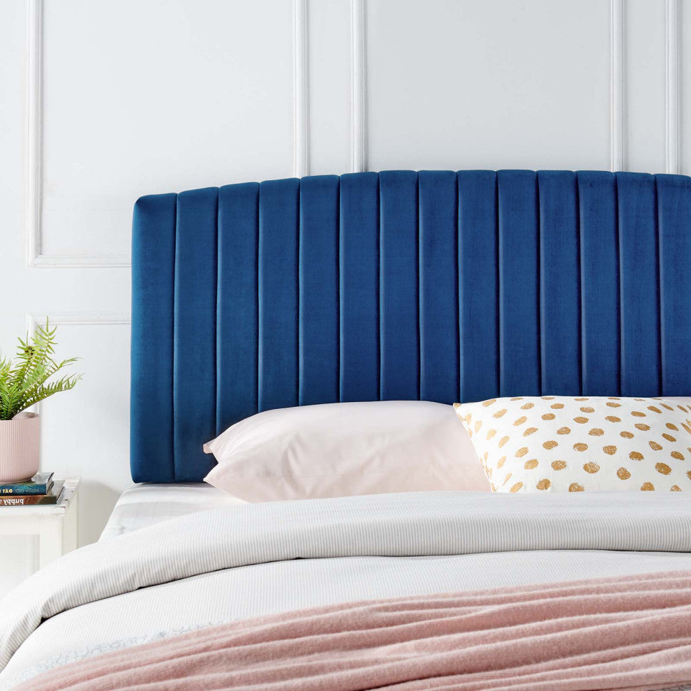 Headboard, Full Queen Size, Velvet, Blue Navy, Modern Contemporary, Bedroom