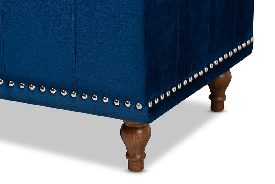 Geneva Navy Blue Velvet Fabric Tufted Storage Ottoman Bench