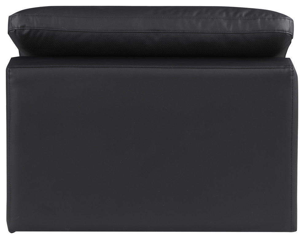 Comfy Beige Linen Textured Fabric Modular Chair, Black, Vegan Leather, Armless Chair