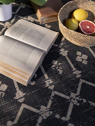 Outdoor Collection Geometric Area Rug - Bohemian Rug, Black, 5'3"x7'6"