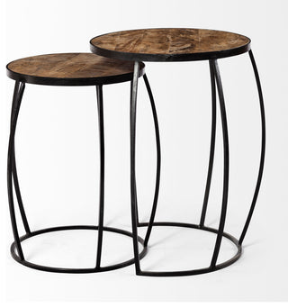 Clapp IV Medium Brown Solid Wood w/Black Iron Frame Nesting Tables