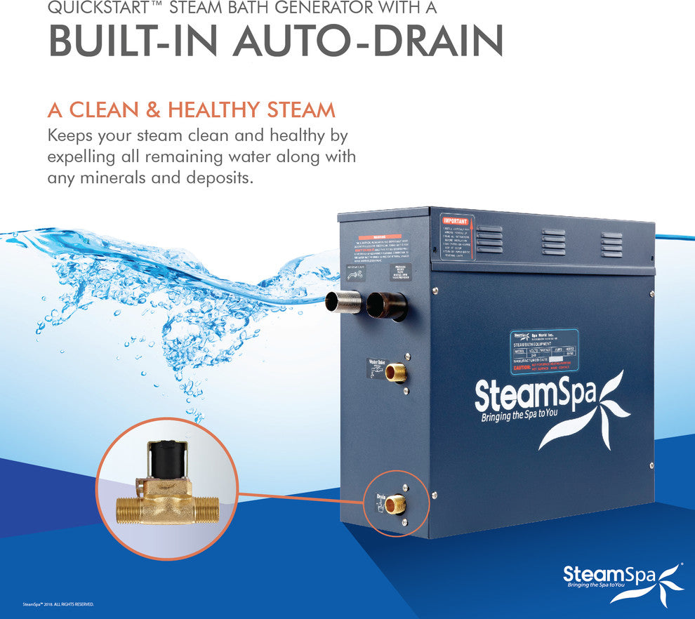 6 KW QuickStart Acu-Steam Bath Generator,Built-in Auto Drain,Polished Chrome