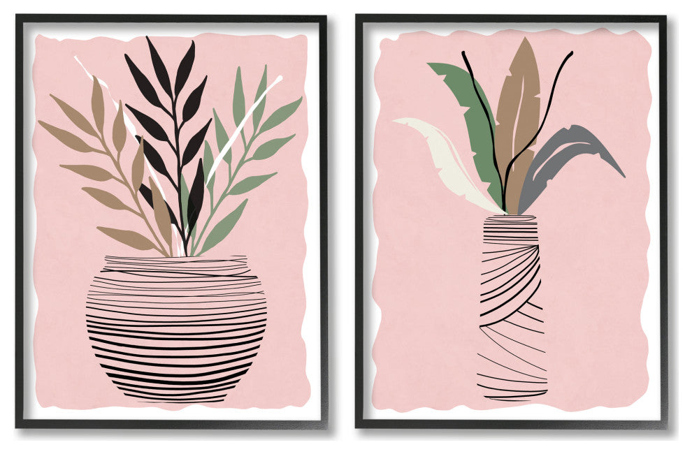 Eccentric Tropical Fern Leaves Abstract Plant Vase, 2pc, each 16 x 20