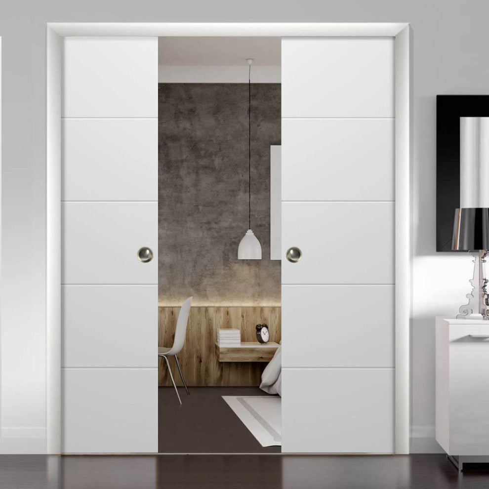 Sliding Pocket Doors 72 x 96, Planum 0770 Painted White, Rail