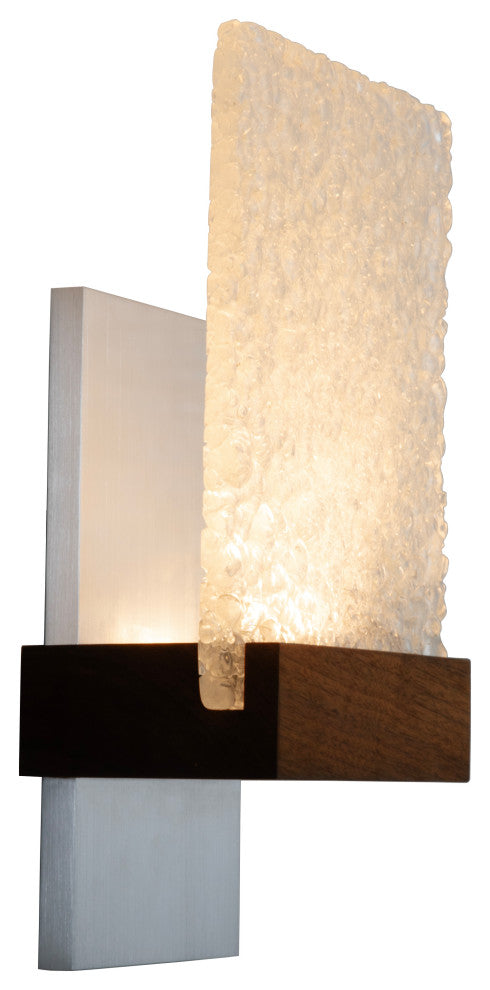 Fortis Wall Sconce Walnut Glacies Glass, Brushed Aluminum, 3500k P2 Driver