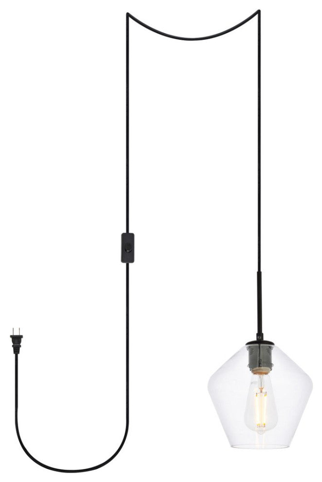 Georgie 1-Light Black and Clear Glass Plug-In Pendant