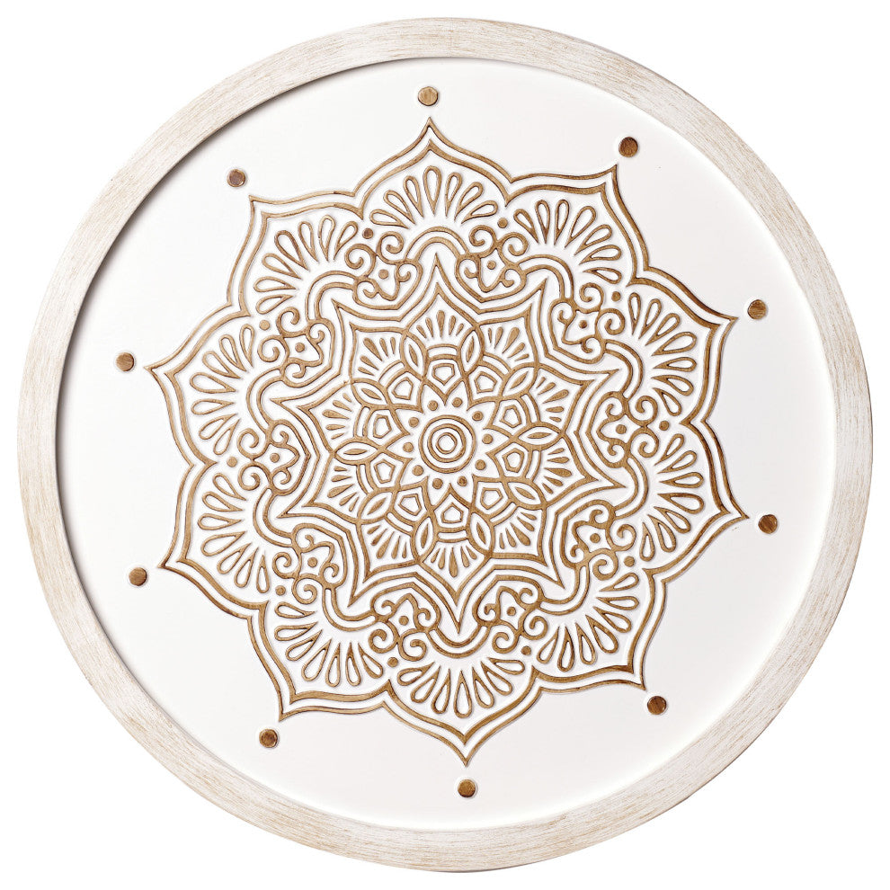 American Art Decor Boho Farmhouse Wood Framed Wall Medallion - White, Brown