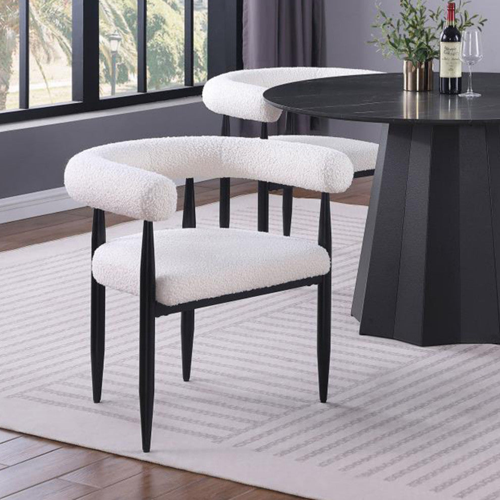 Set Of Upholstered Dining Side Chairs With Wood Legs Cream and Blac