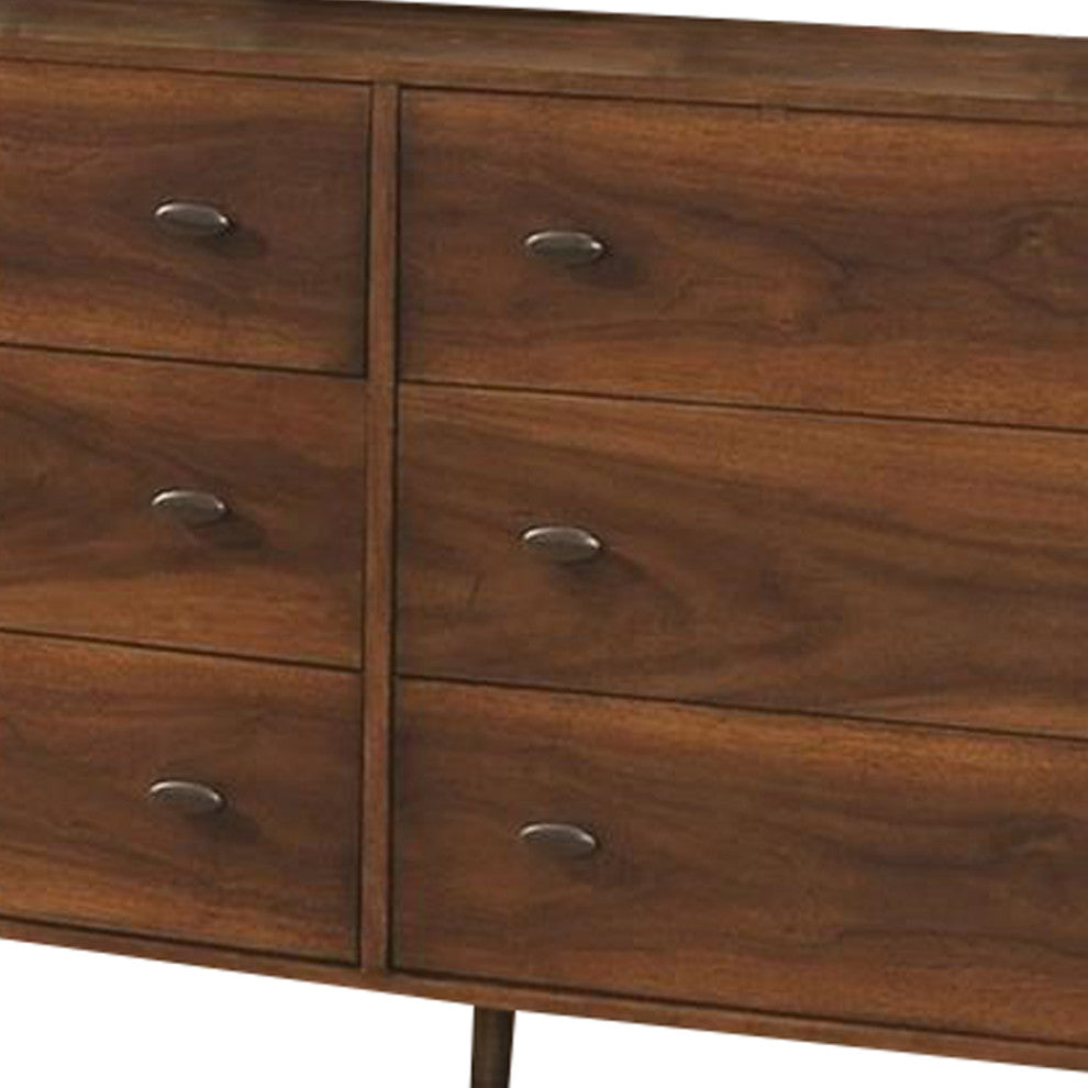 Benzara BM182738 Wooden Dresser With 6 Drawers, Dark Walnut Brown