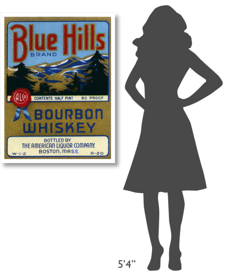 "Blue Hills Bourbon Whiskey" Print by Vintage Booze Labels, 29"x38"