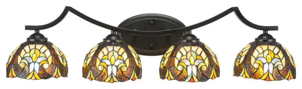 Zilo 4 Light Bath Bar, Matte Black Finish, 7" Ivory Cypress Tiffany Glass