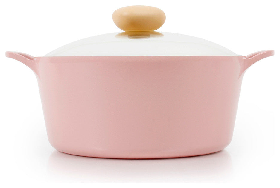 Neoflam Retro Ceramic Nonstick Stockpot With Glass Lid, Pink, 5 Qt