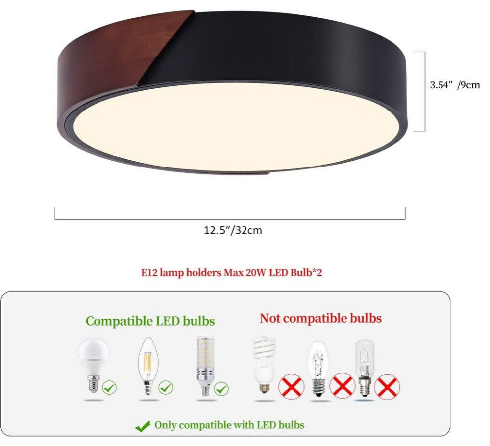 2 Light Modern Flush Mount Ceiling Light, Wood, Close To Ceiling