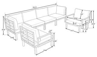 LeisureMod Hamilton 6-Piece Modular Patio Sectional Set With Cushion, Light Gray
