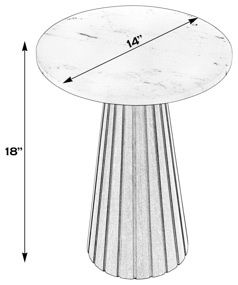 Dara 14" W Round Marble and Wood Side Table