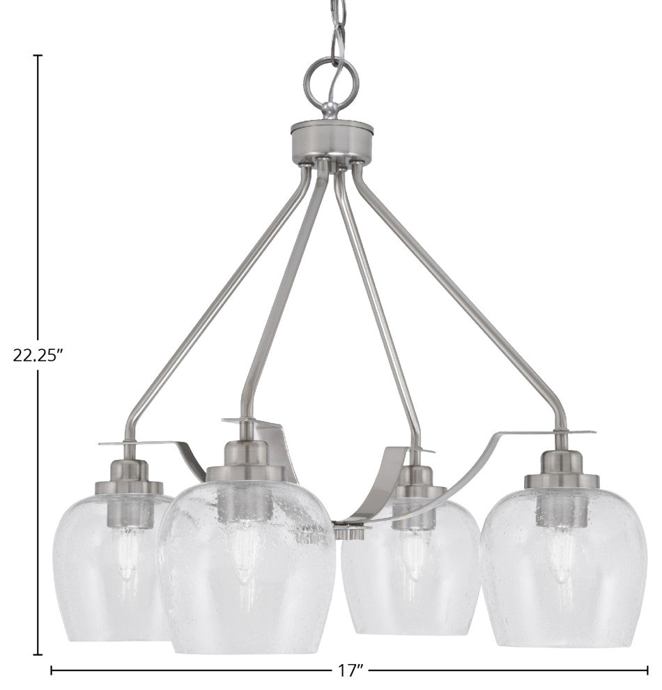 Odyssey 4 Light, Chandelier In Brushed Nickel Finish With 6" Clear Bubble Glass
