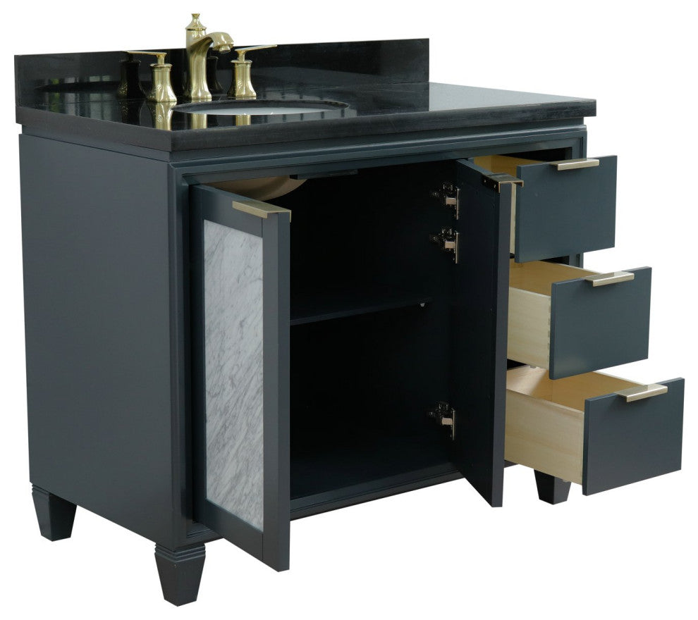 43" Single Vanity, Dark Gray Finish With Black Galaxy