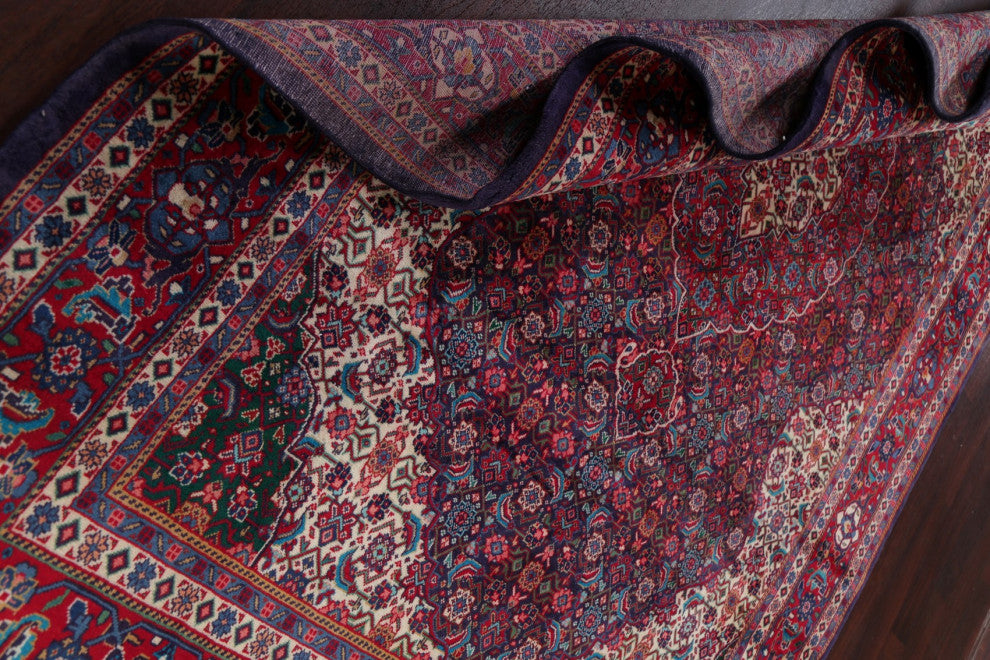 Consigned, Vintage Geometric Sarouk Oriental Area Rug Hand-Knotted, Blue, 7 X 11