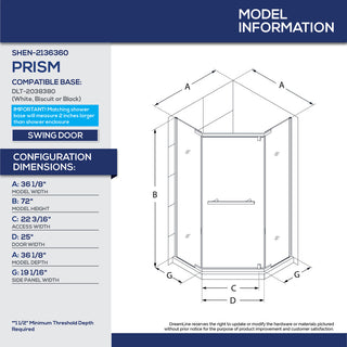 Dreamline Prism 36 1/8"x36 1/8" Frameless Pivot Shower Enclosure