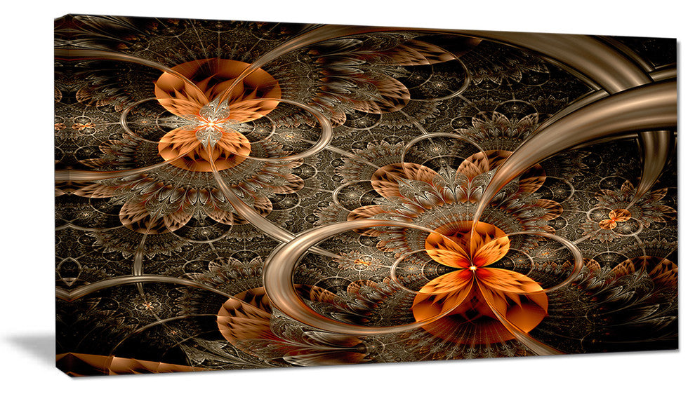 Dark Orange Symmetrical Flower, Abstract Wall Art Canvas, 40x20