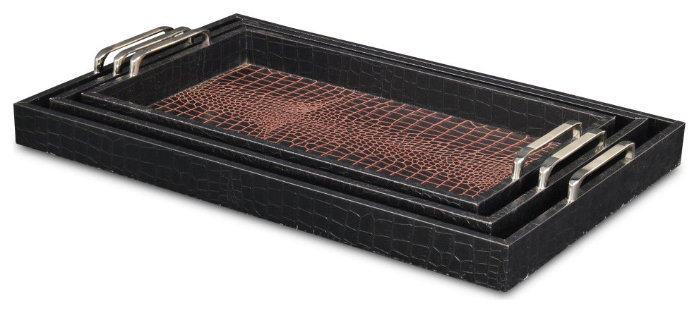 3-Piece Faux Alligator Skin Trays