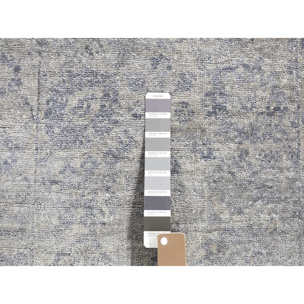 Goose Gray Broken Persian Design Silk Hand Knotted Short Runner Rug 2'6"x5'10"