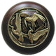 Crane Dance Wood Knob, Antique Brass, Dark Walnut Wood Finish, Brite Brass