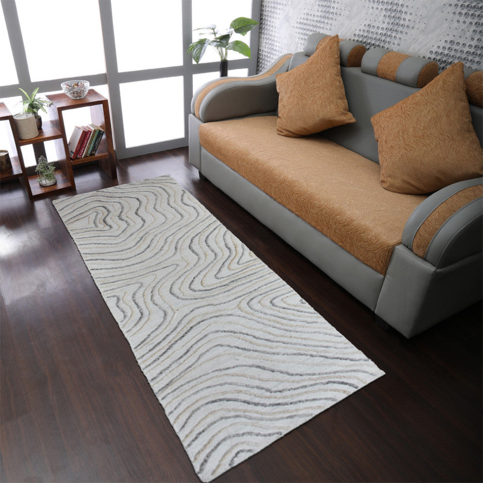 HAND WOVEN FLAT WEAVE KILIM POLYESTER RUGS -Rectangle,Beige Multicolor,Abstract, [Runner] 2'6''x10'